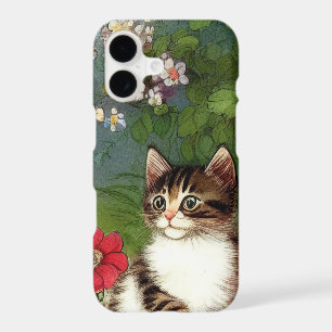 Vintage Cat Illustration with Spring Flowers