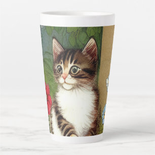 Vintage Cat Illustration with Spring Flowers Latte Mug