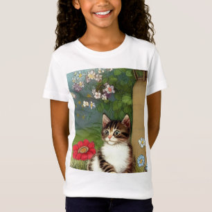 Vintage Cat Illustration with Spring Flowers T-Shirt
