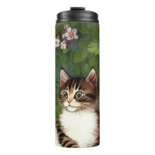 Vintage Cat Illustration with Spring Flowers Thermal Tumbler