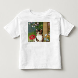 Vintage Cat Illustration with Spring Flowers Toddler T-Shirt