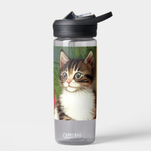 Vintage Cat Illustration with Spring Flowers Water Bottle