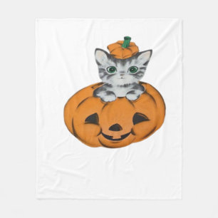 Vintage cat in a pumpkin Classic T-Shirt Fleece Blanket