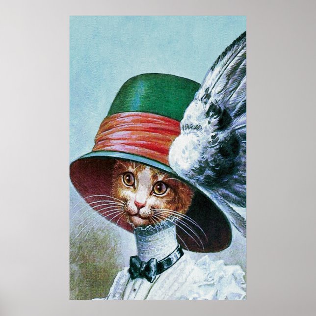 Vintage Cat in Hat Poster Print (Front)