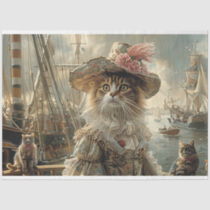 Vintage Cat in Lace on Ship Decoupage Tissue Paper