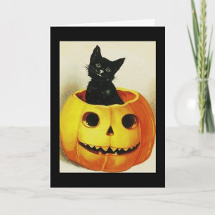 Vintage Cat in Pumpkin Card