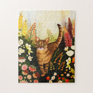 Vintage Cat In The Blooming Garden Watercolor Jigsaw Puzzle