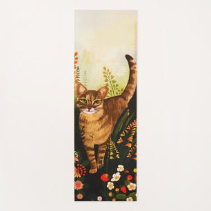 Vintage Cat In The Blooming Garden Watercolor Yoga Mat