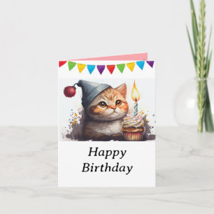 Vintage Cat in the Ribbon and Happy Birthday Card