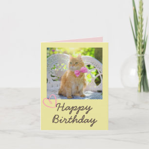 Vintage Cat in the Ribbon and Happy Birthday  Card