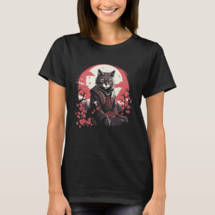 Vintage Cat Japanese Samurai Cherry Blossom T-Shirt