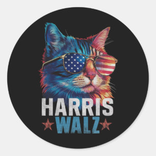 Vintage Cat Kamala Harris Tim Wheimer Usa Flag Sun Classic Round Sticker