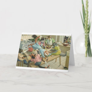 Vintage Cat Kitchen Chaos Note Card