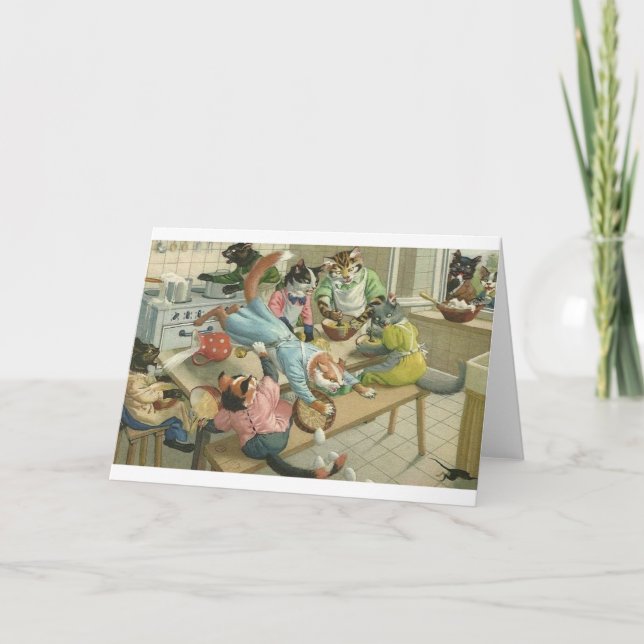 Vintage Cat Kitchen Chaos Note Card (Front)