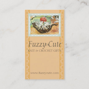 Vintage cat kitten playing w yarn knitting crochet business card