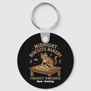 Vintage Cat Kneading Dough Midnight Biscuits Baker Key Ring