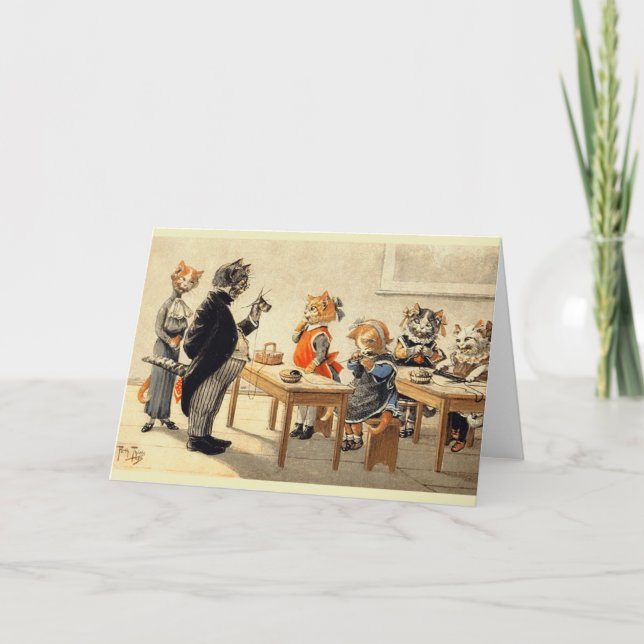 Vintage Cat Knitting School Note Card (Front)