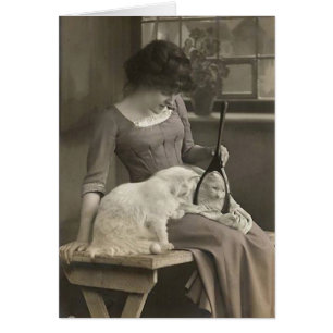 Vintage - Cat Looks in the Mirror,