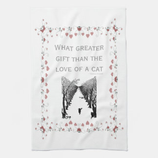 Vintage Cat Love Quote Heart Art Tea Towel