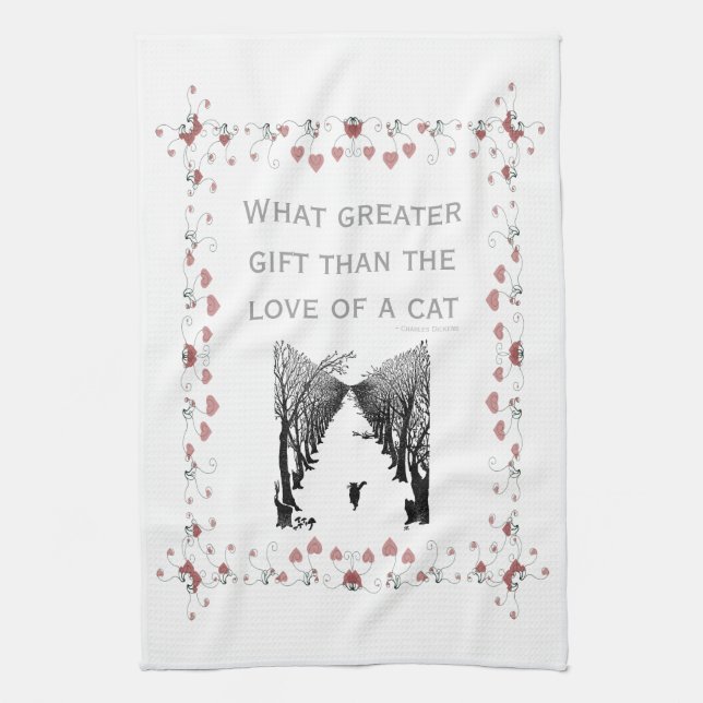 Vintage Cat Love Quote Heart Art Tea Towel (Vertical)