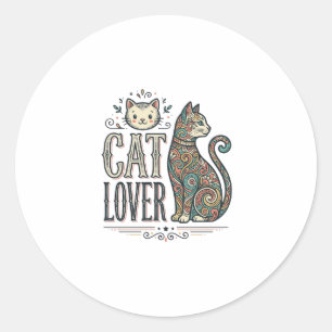 Vintage Cat Lover Engraving Style Graphic Shirt_1 Classic Round Sticker