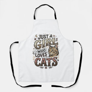 Vintage Cat Lover Girl Typography Design_1 Apron