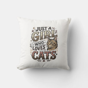 Vintage Cat Lover Girl Typography Design_1 Cushion