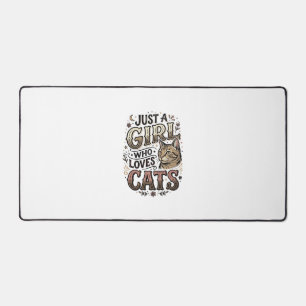 Vintage Cat Lover Girl Typography Design_1 Desk Mat