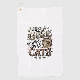 Vintage Cat Lover Girl Typography Design_1 Golf Towel