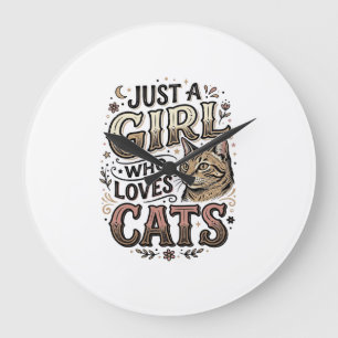 Vintage Cat Lover Girl Typography Design_1 Large Clock