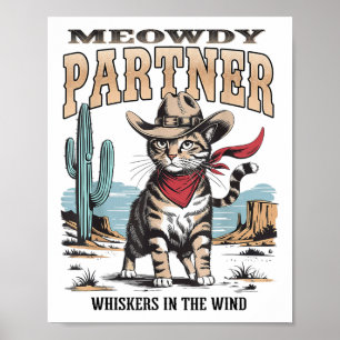 Vintage Cat Meowdy Partner Cowboy Gifts For Men Wo Poster