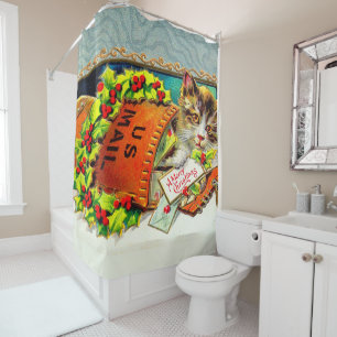 Vintage Cat Merry Christmas Shower Curtain