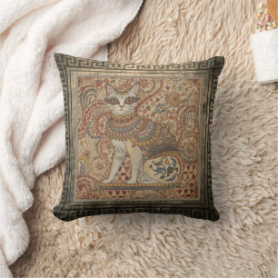 Vintage,Cat Motif Art, Ancient Greece Style  Throw Cushion