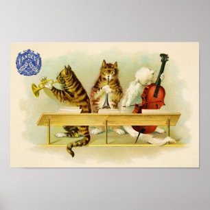 Vintage Cat Musician Band Advertisement Poster