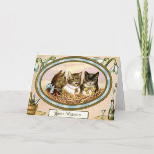 Vintage Cat New Year's Greeting Card