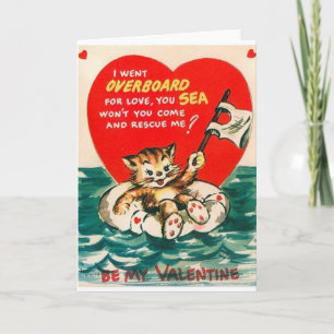 Vintage Cat Overboard Valentine's Day Card