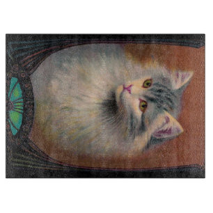 Vintage cat pet illustration art nouveau elegant  cutting board
