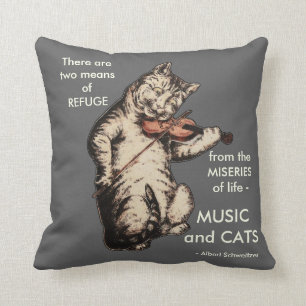 Vintage Cat Playing Fiddle Art Music Quote Cushion