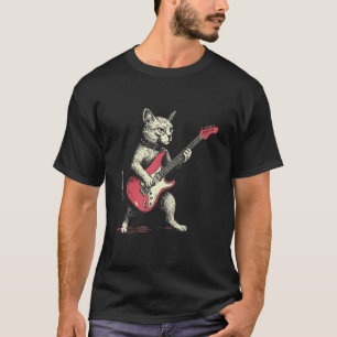 Vintage Cat Playing Guitar Kitten Rock and Roll T-Shirt