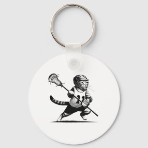 Vintage Cat Playing Lacrosse Kitten Lover Lacrosse Key Ring