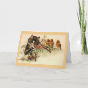 Vintage Cat Playing Violin Note Card
