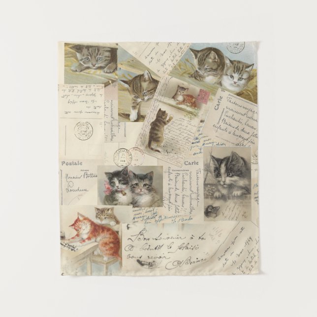 Vintage Cat Postcard French Kittens Tapestry (Front)