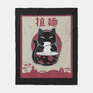 Vintage Cat Ramen Kawaii Anime Japanese Gift Girls Fleece Blanket