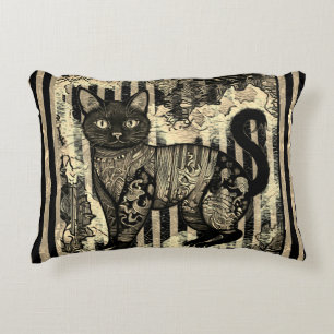 Vintage Cat Retro,Stripes Pattern Decorative Cushion