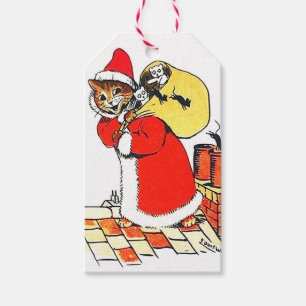Vintage Cat Santa Claus (Christmas), Louis Wain Gift Tags