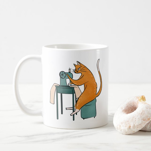 Vintage Cat Sewing Coffee Mug (With Donut)