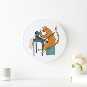 Vintage Cat Sewing Large Clock