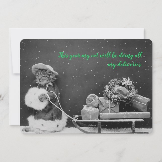 Vintage Cat Shopper Holiday Card (Front)