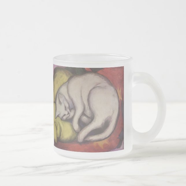 Vintage Cat Sleeping Frosted Glass Coffee Mug (Right)