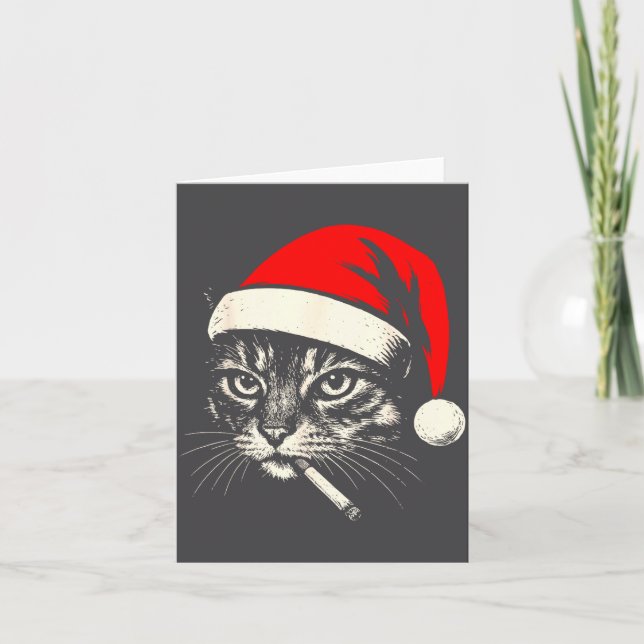 Vintage Cat Smoking Cigarette Christmas Cat Santa  Card (Front)